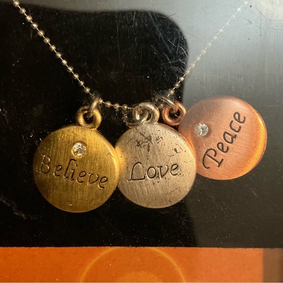 NEW Believe Love Peace Triple Charm Necklace – Inspirational Message Jewelry - Picture 2 of 3